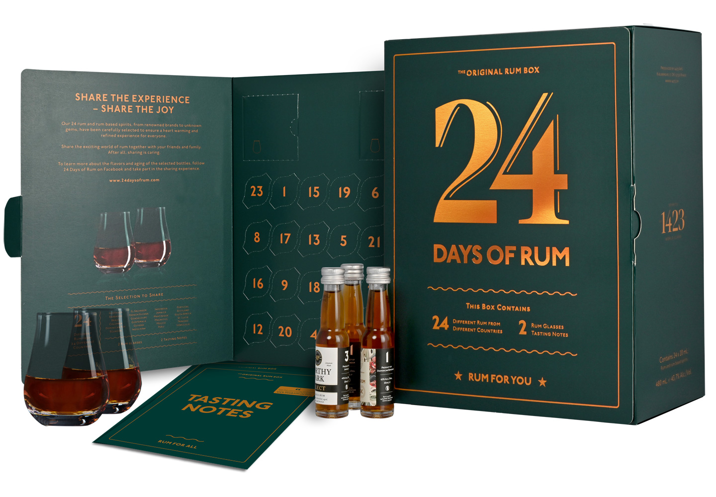 24 Days of Rum Adventskalender +2 Tasting Gläser / 24 x 20 ml. / 38-75% Vol.
