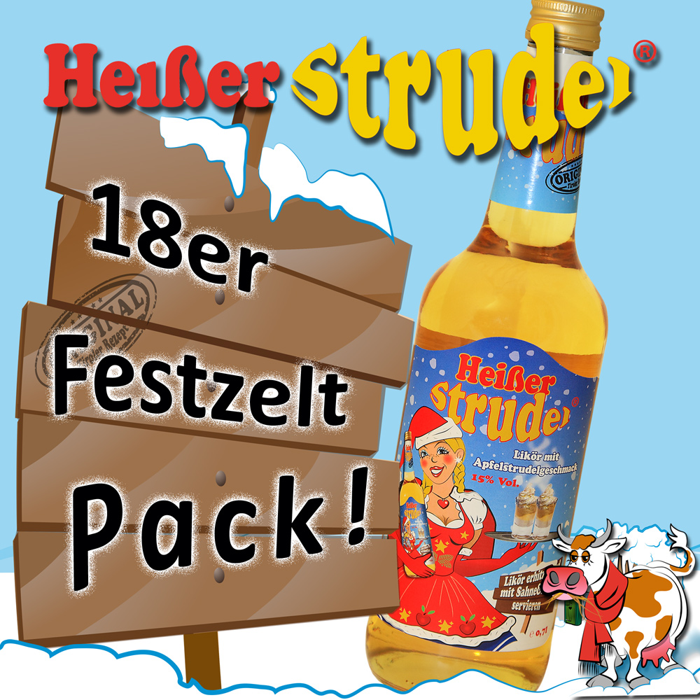 Heißer Strudel Festzelt Pack / 18 x 0,7 ltr. / 15% Vol. / Likör mit Apfelstrudelgeschmack 