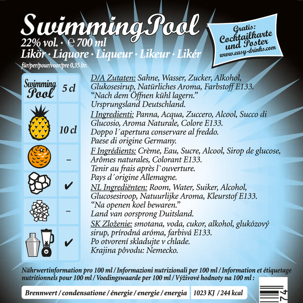 Swimming Pool /Fertigcocktail / 22% Vol. 0,7 ltr. / easy drinks