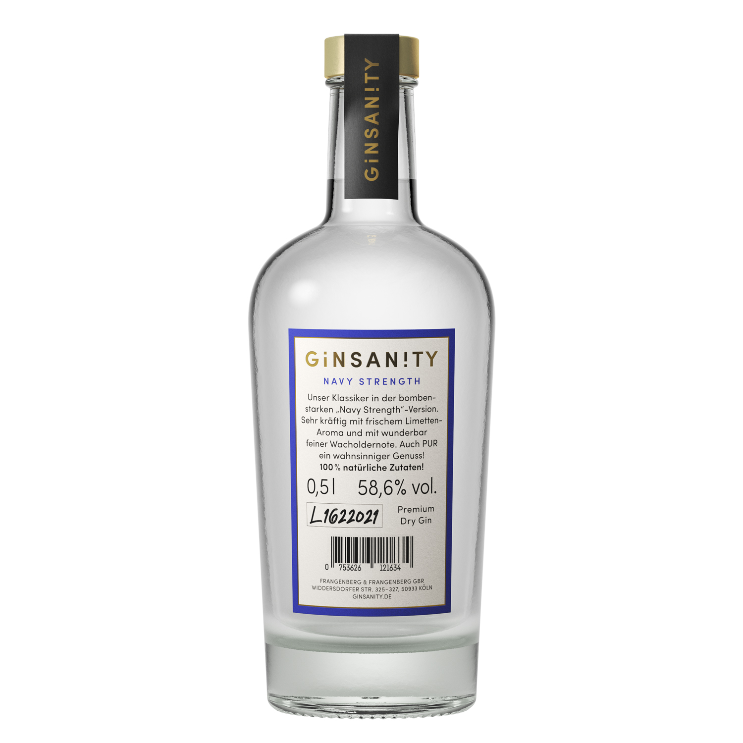 Ginsanity Navy Strength Premium Dry Gin / 58,6% Vol. 0,5 ltr.