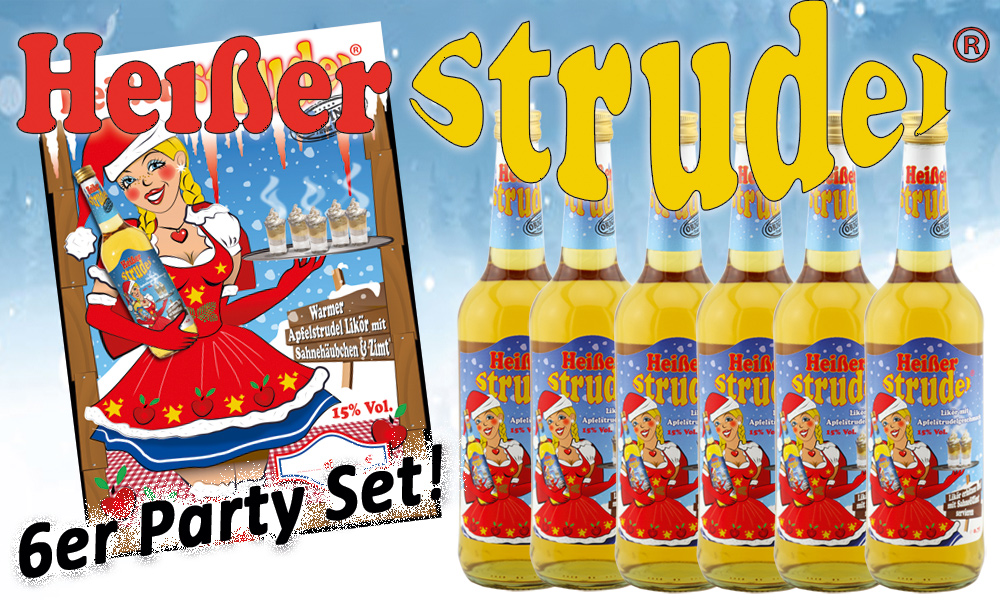 Heißer Strudel Party Set / 6 x 0,7 ltr. / 15% Vol. / Likör mit Apfelstrudelgeschmack 