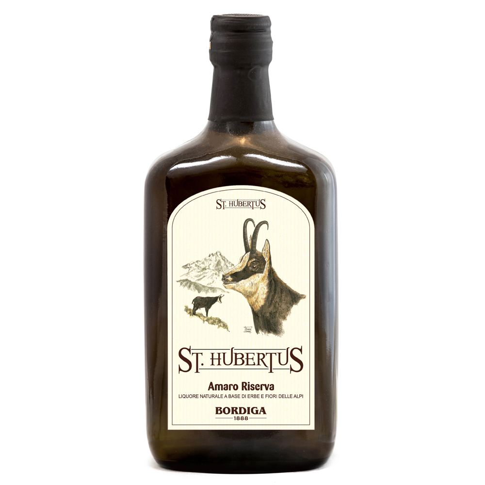 Bordiga Amaro Riserva St. Hubertus / 38% Vol. 0,7l / Holzkiste mit 3 Gläser
