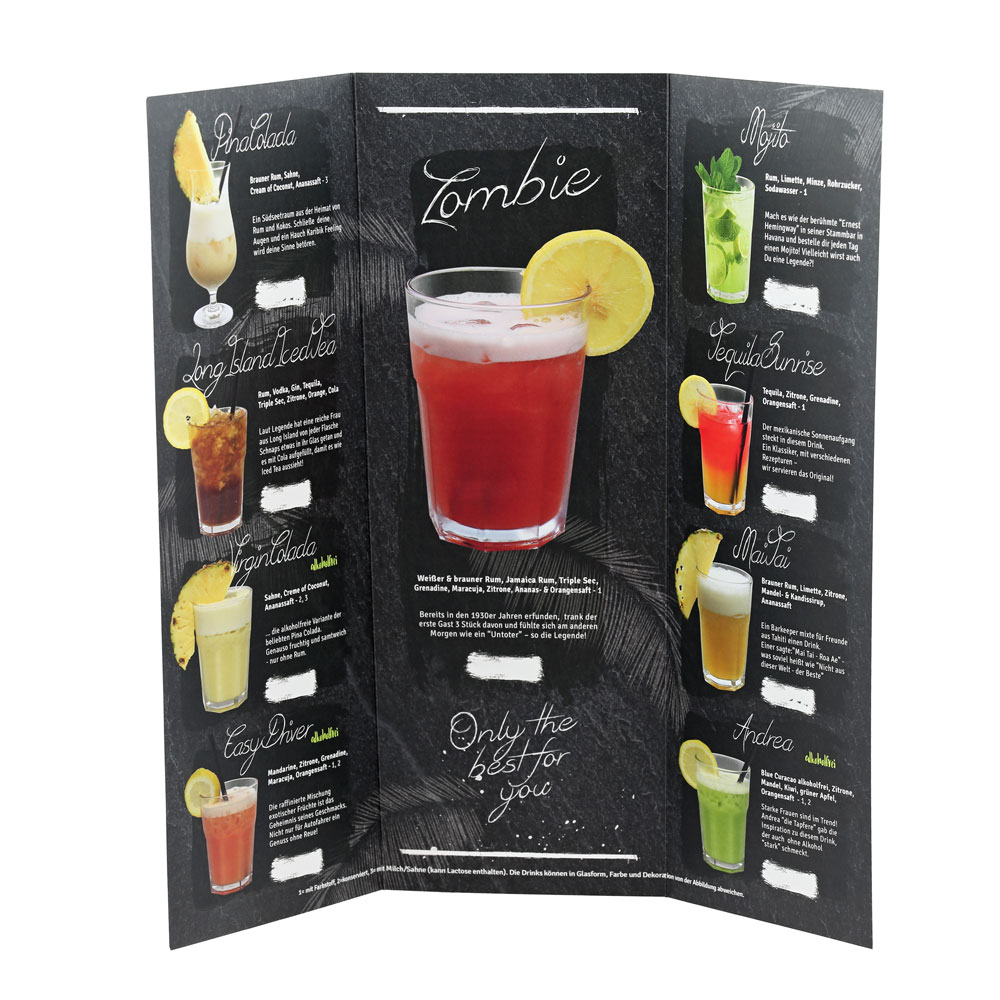 Cocktailkarte mit 17 Sorten