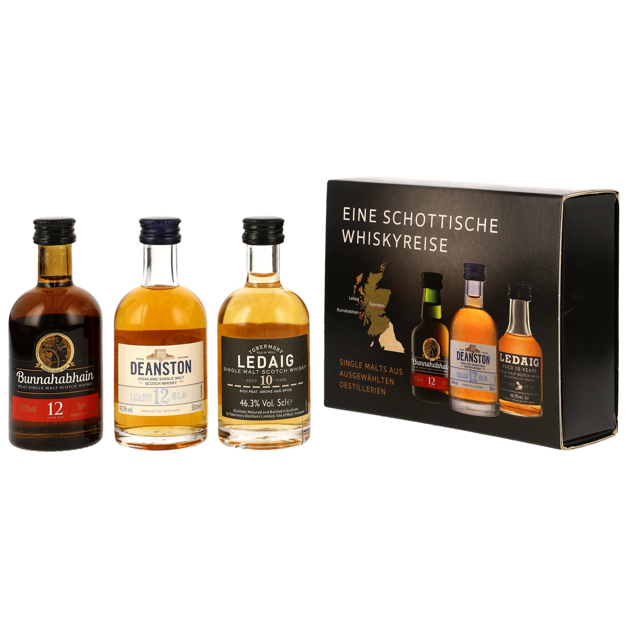 Eine schottische Whiskyreise / Bunnahabhain 12 y.o. + Deanston 12 y.o. + Ledaig 10 y.o. / 46,3% Vol. 3x0,05 