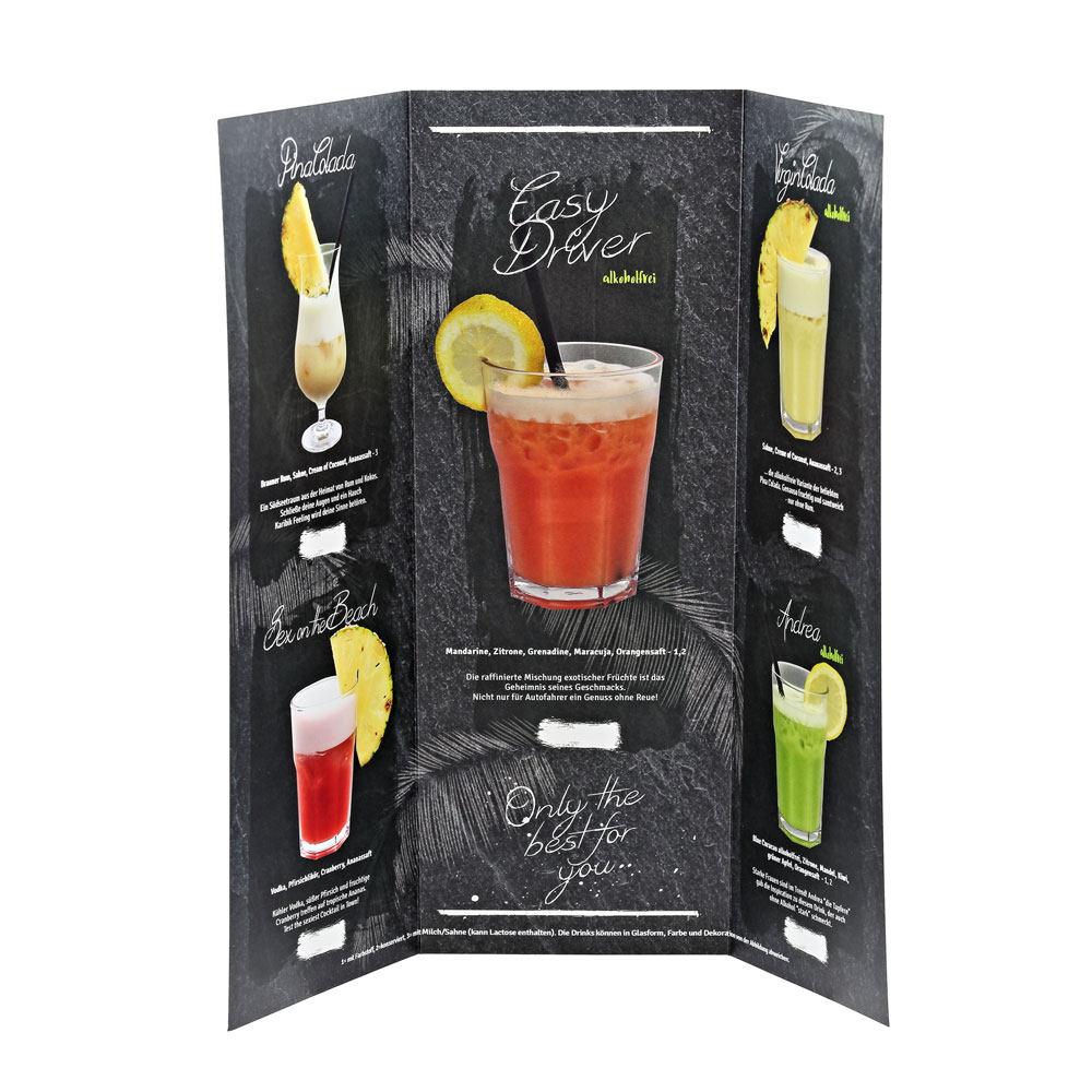 Cocktailkarte mit 9 Sorten