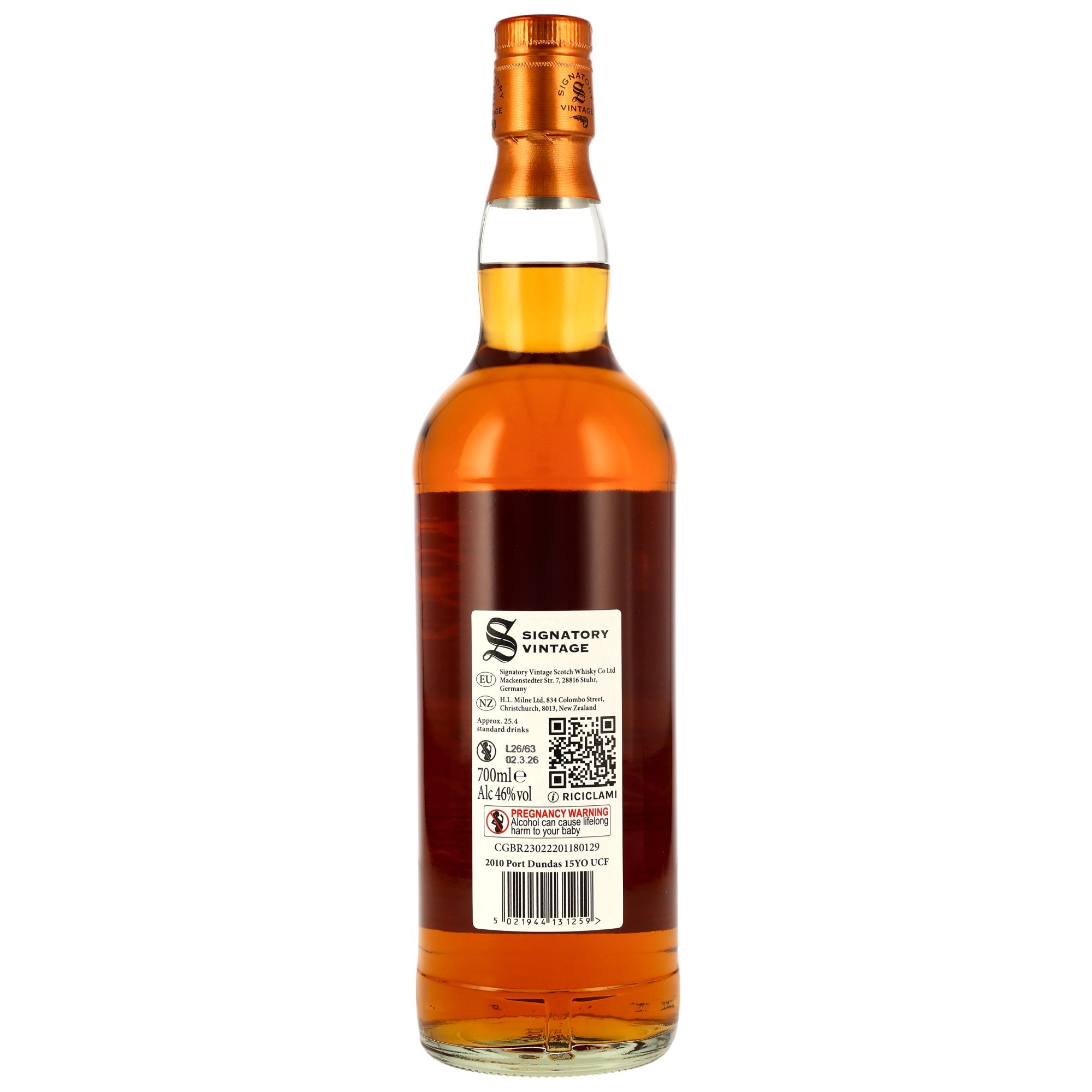 Port Dundas 15 Jahre (2010-26) Single Grain Whisky 1st Fill Sherry & Bourbon, 46% 0,7l Signatory Vintage