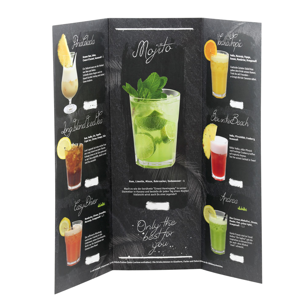 Cocktailkarte mit 13 Sorten
