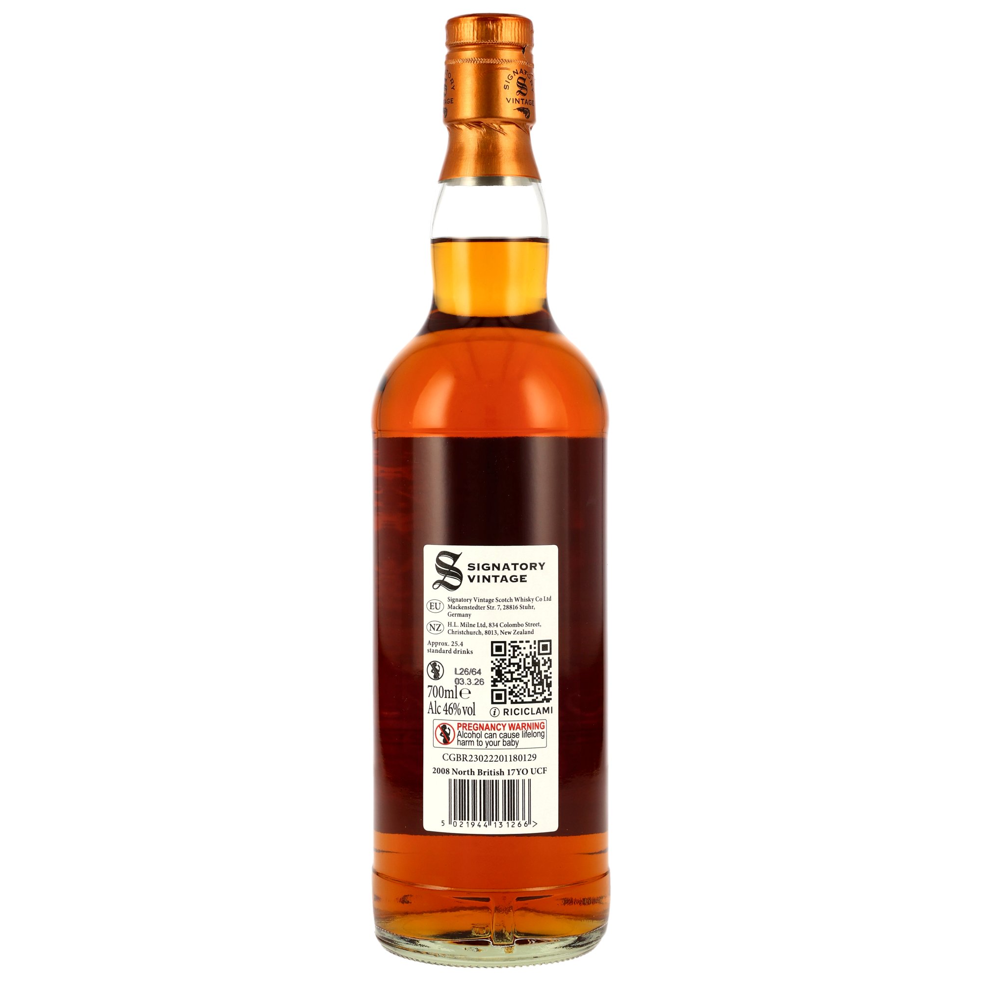 North British 17 Jahre / 2008-26 Signatory Vintage Lowland Single Grain Scotch Whisky / 46% 0,7l