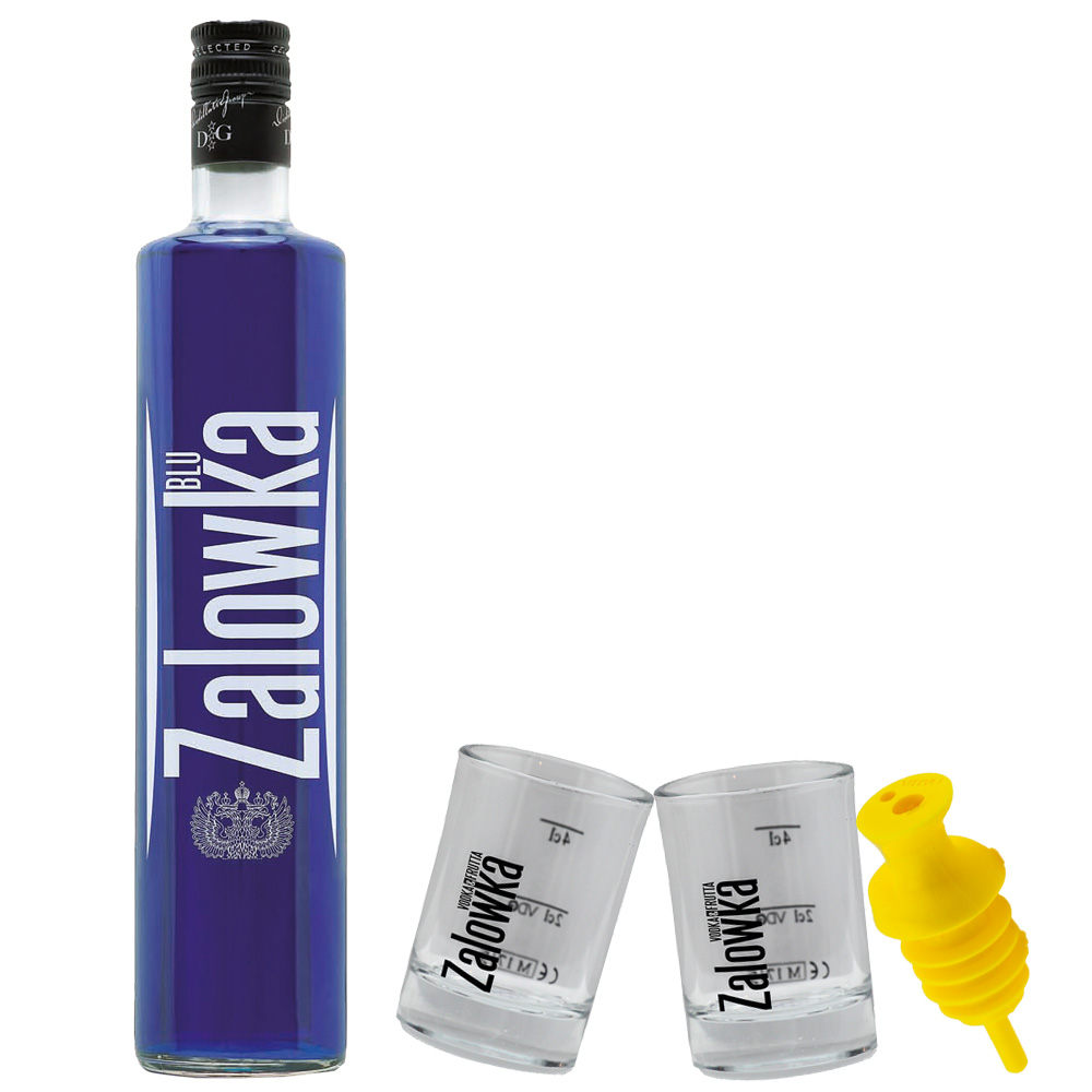 ZALOWKA Blue, 21% Vol. 0,7 ltr. & 2 Gläser & 1 Ausgiesser