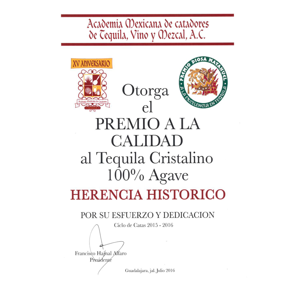 Herencia Historico ANEJO Cristallino 5 Jahre, 100% Agave Tequila, 35% Vol. 0,75 ltr.