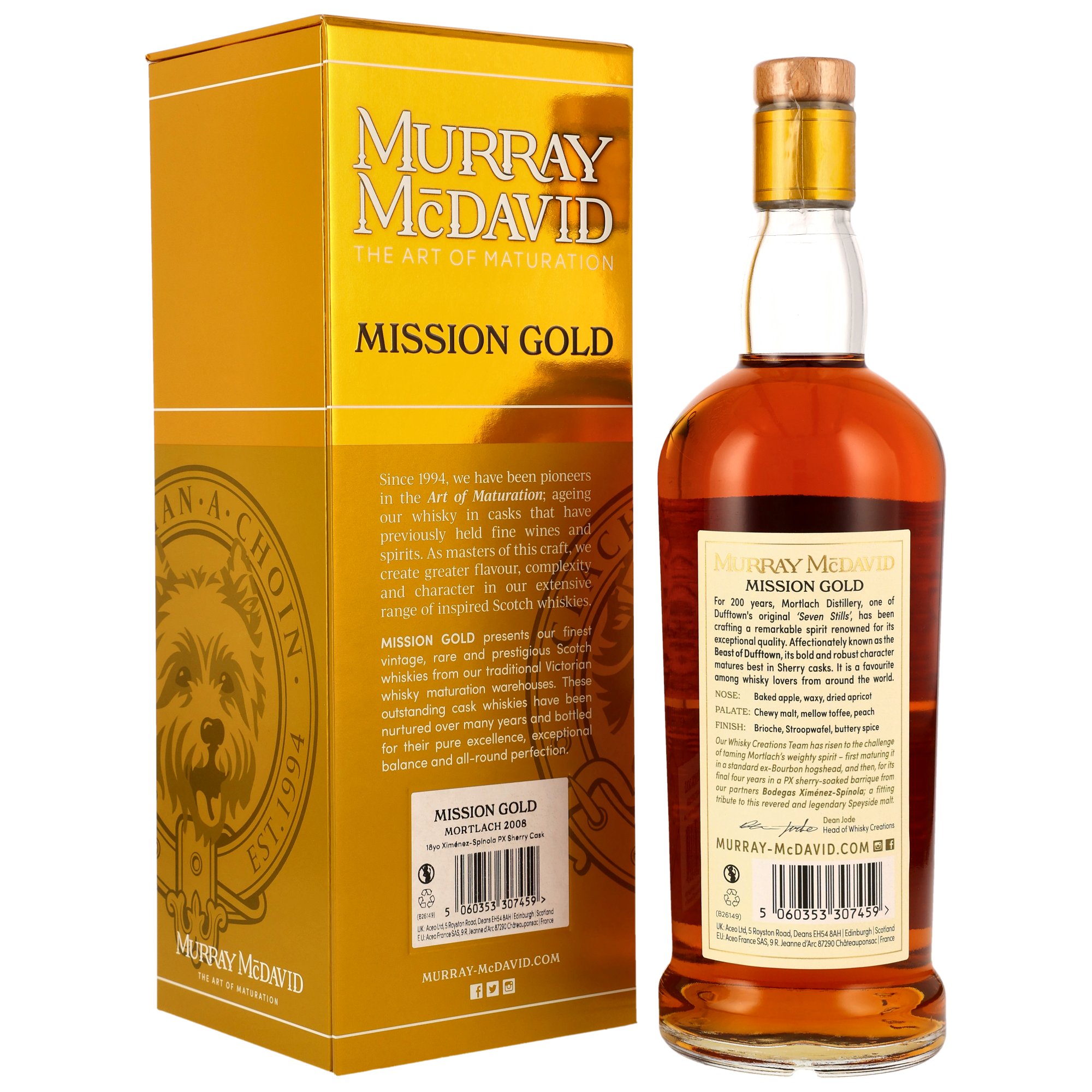 Mortlach 18 Jahre (2008-2026) PX Sherry Cask Finish / 54,3% Vol. 0,7l / Mission Gold (Murray McDavid)