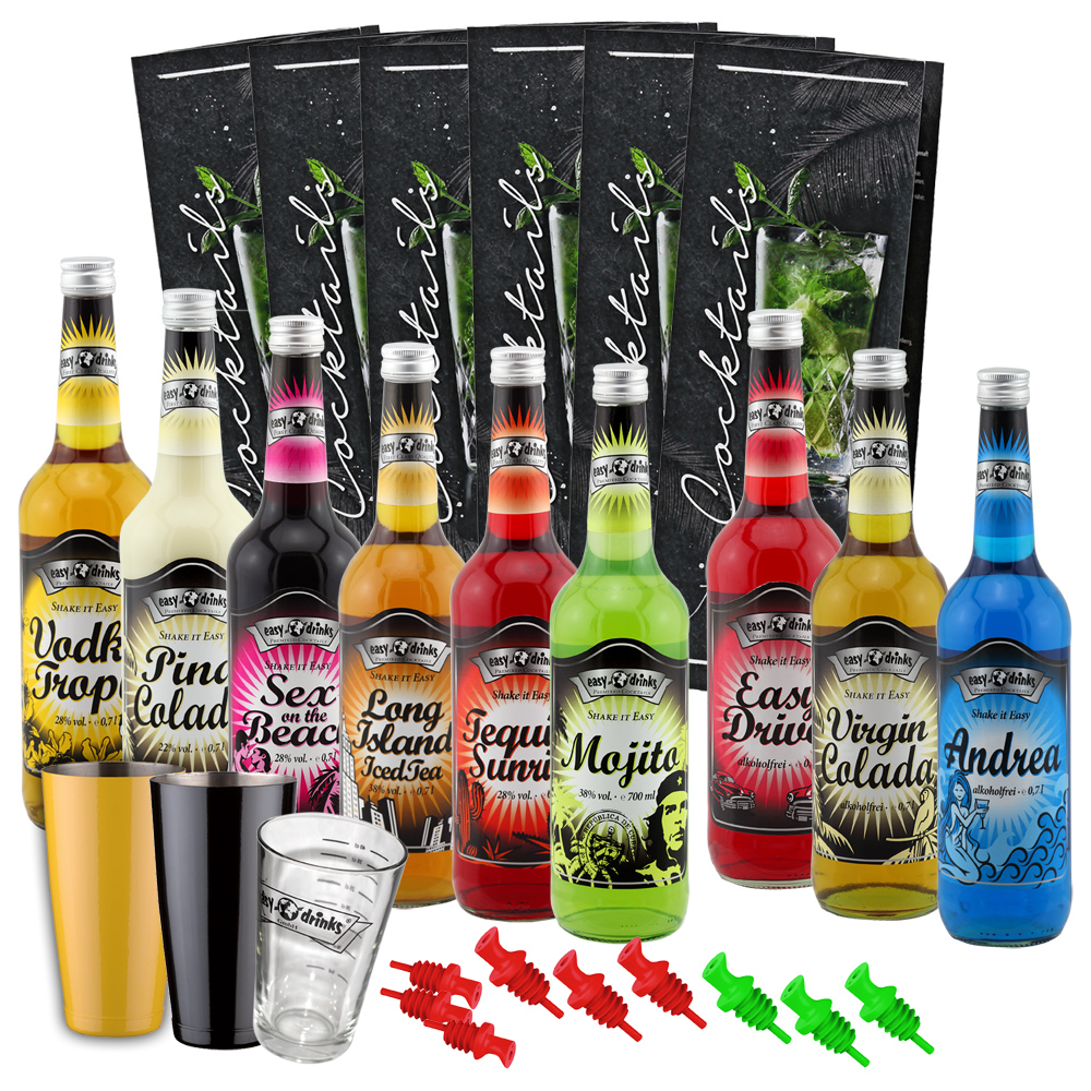 easy drinks Gastro Cocktail Starter Set mit 9 Sorten - Shaker Gelb oder Schwarz