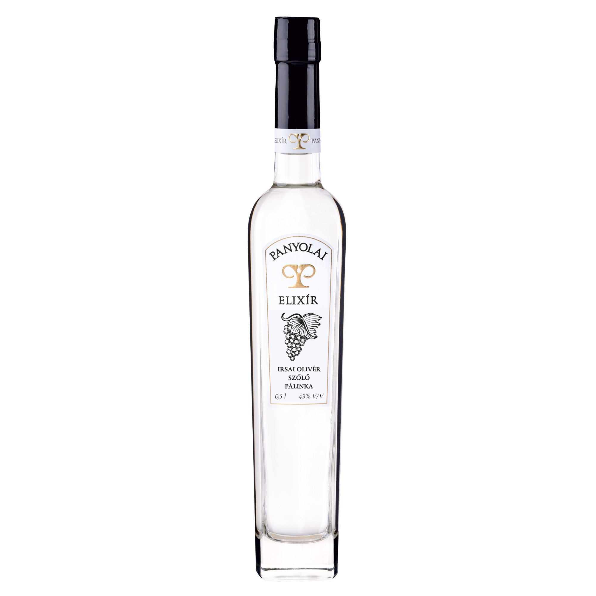Panyolai Elixír Irsai Oliver Trauben Brand & 2 Gläser in GePa / 45% Vol. 0,5 ltr. / beige oder schwarz
