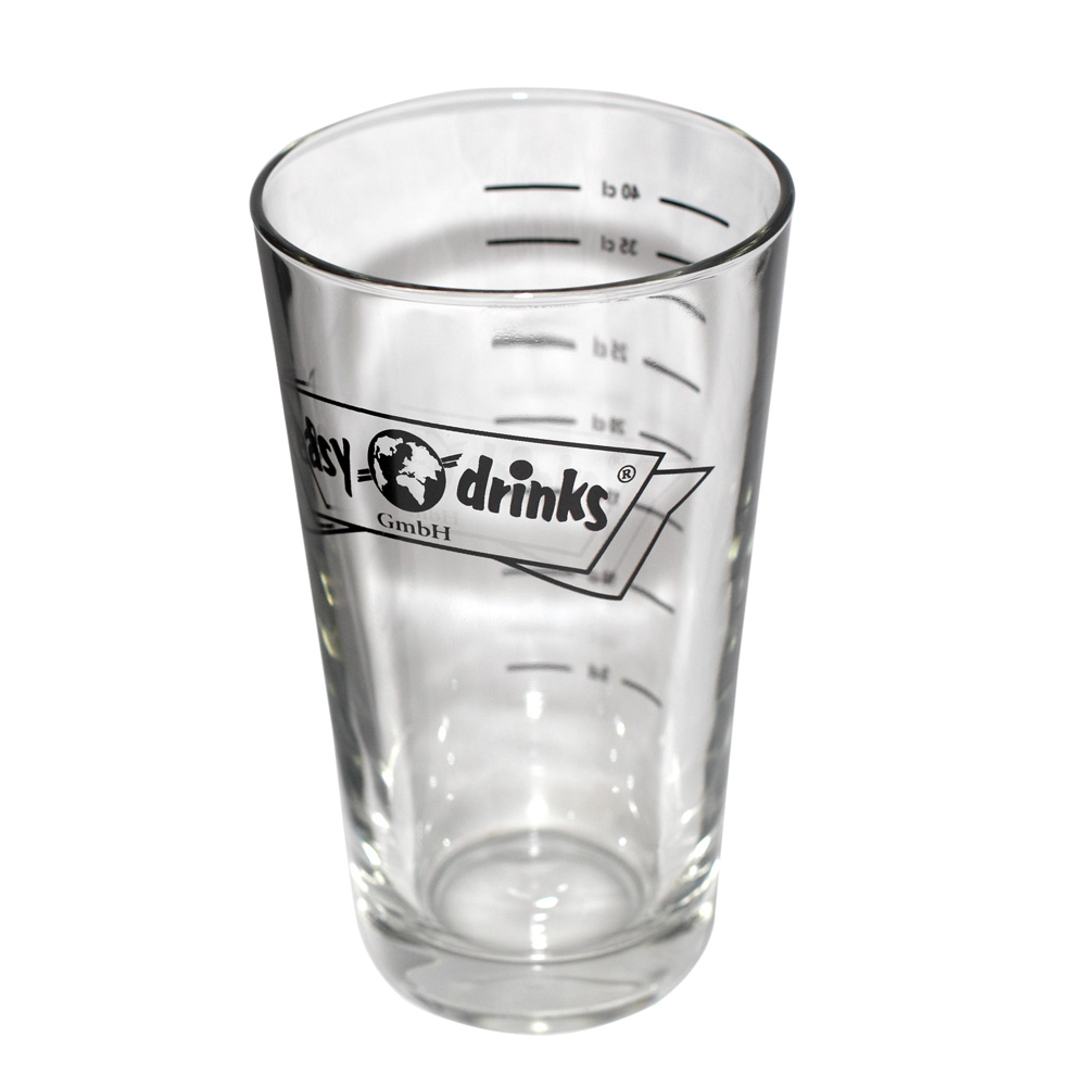 Boston Shaker Glasaufsatz, Oberteil aus Glas mit 5cl. Skala & easy drinks Logo