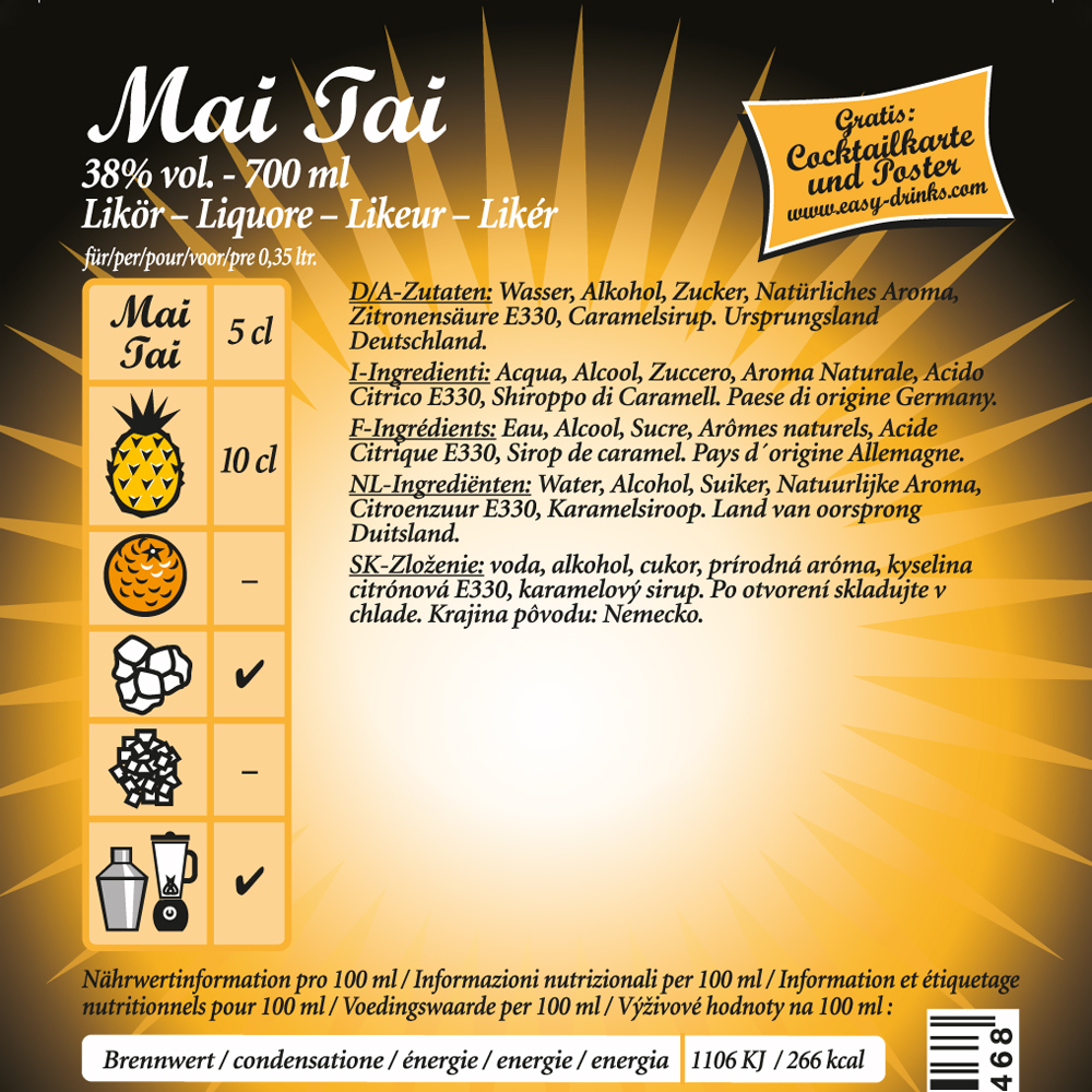 Mai Tai / Fertigcocktail / 38% Vol. 0,7 ltr. / easy drinks