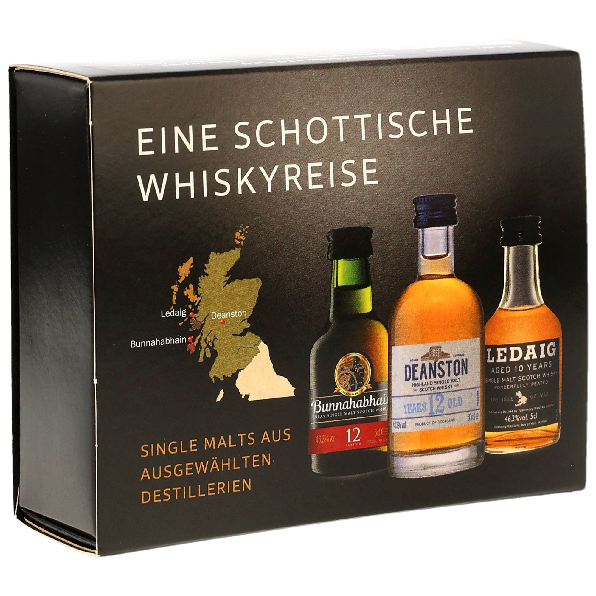 Eine schottische Whiskyreise / Bunnahabhain 12 y.o. + Deanston 12 y.o. + Ledaig 10 y.o. / 46,3% Vol. 3x0,05 