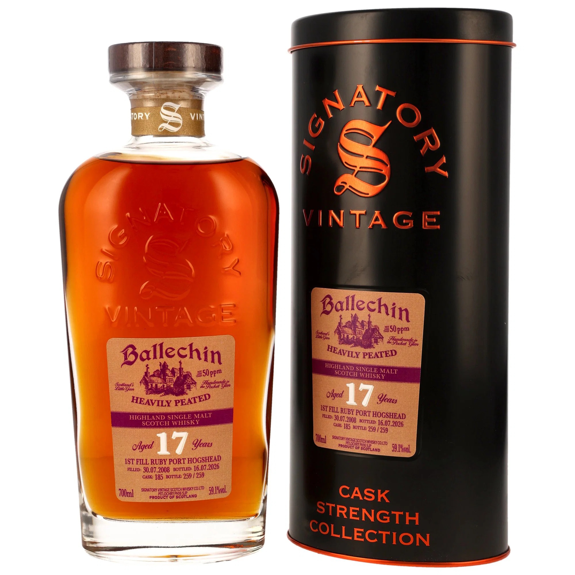 Ballechin 2008-26 / 17 Jahre 1st Fill Ruby Port Cask #185 / 59,1% 0,7l / Sig CS