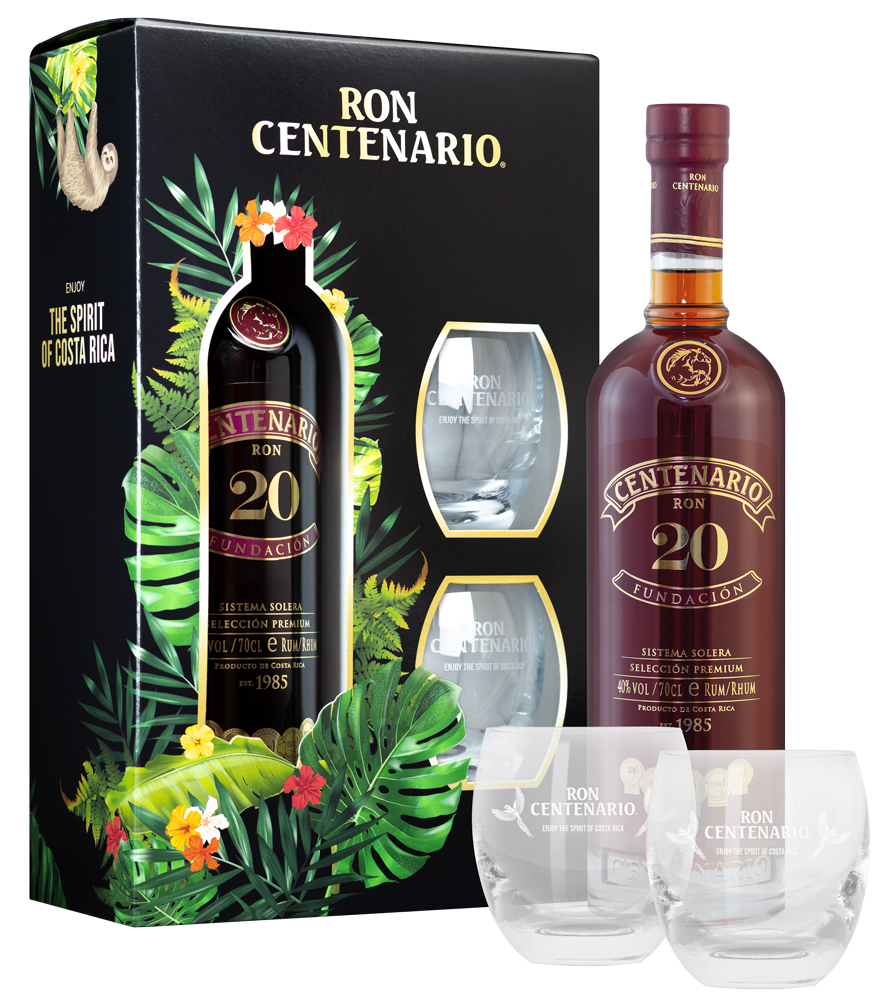Ron Centenario Fundacion 20 Jahre Rum / Gepa mit 2 Gläser / 40% Vol. 0,7 ltr.
