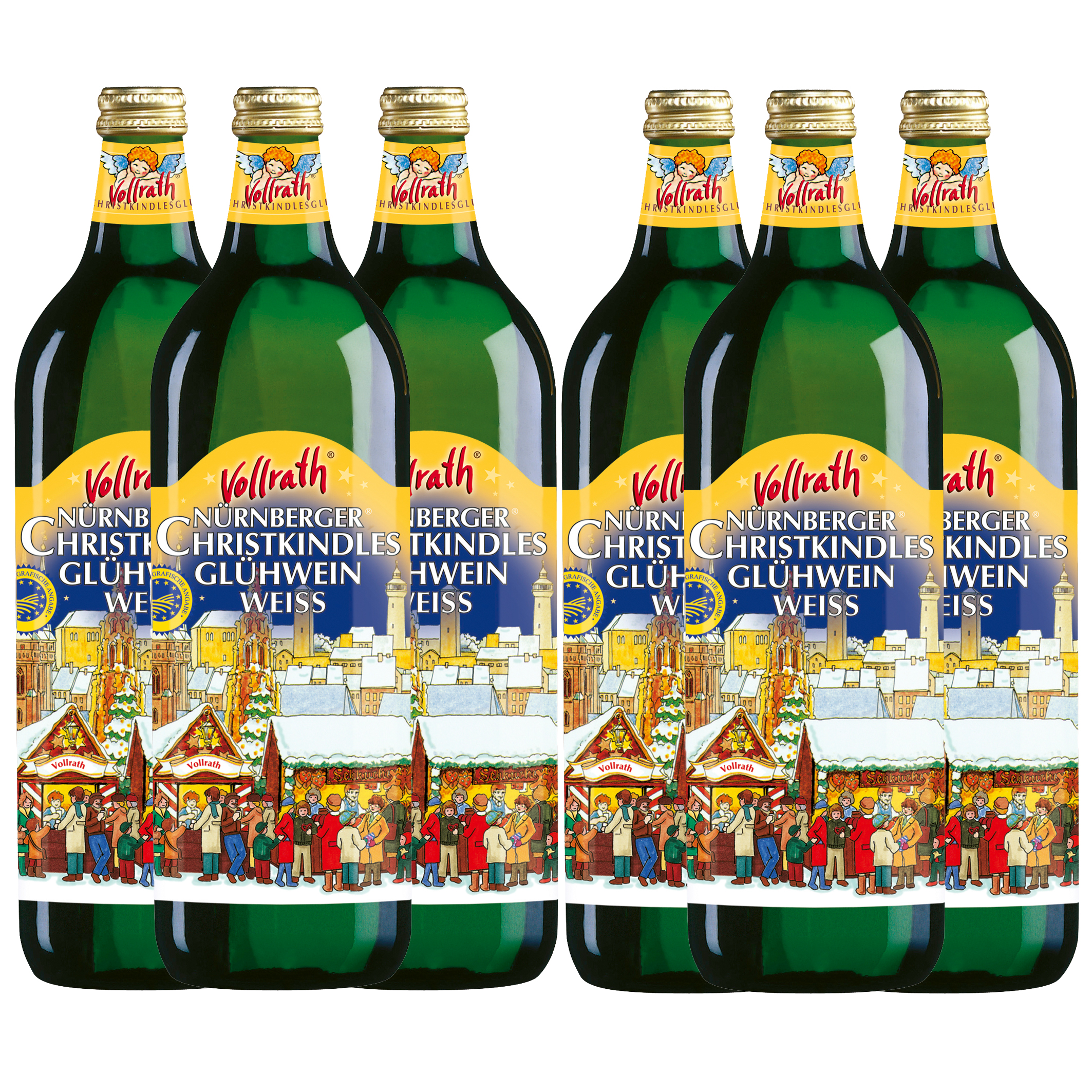 6 Flaschen Vollrath Nürnberger Christkindles Glühwein Weiss á 1,0 ltr. 10%Vol. 