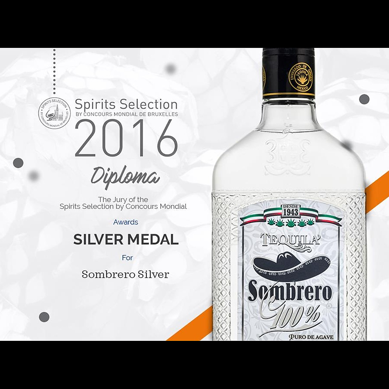 Tequila Sombrero Silver 100% Agave, 38% Vol. 0,7 ltr.